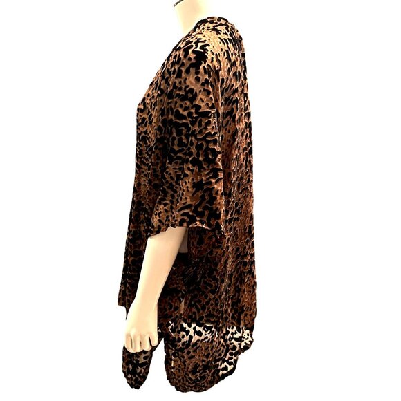 CCC Open Velvet Sheer Leopard Print Kimono Cardigan Cover Up One Size Fits Most - Picture 2 of 8